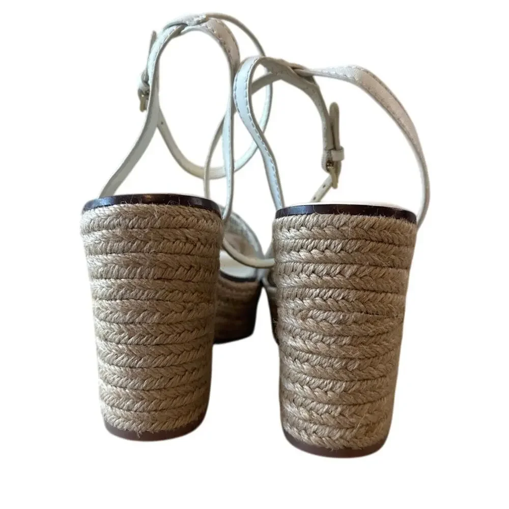 Tory Burch Roselle Platform Espadrille Wedges White Leather 10
